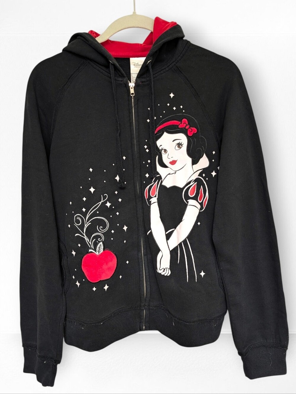 Disney Snow White Hoodie Sweatshirt Full Zip Black Red White Small